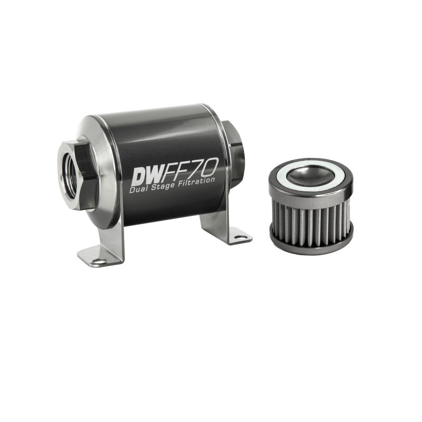 DeatschWerks 8-03-070-040K Stainless Steel 8AN 40 Micron Universal Inline Fuel Filter Housing Kit (70mm)
