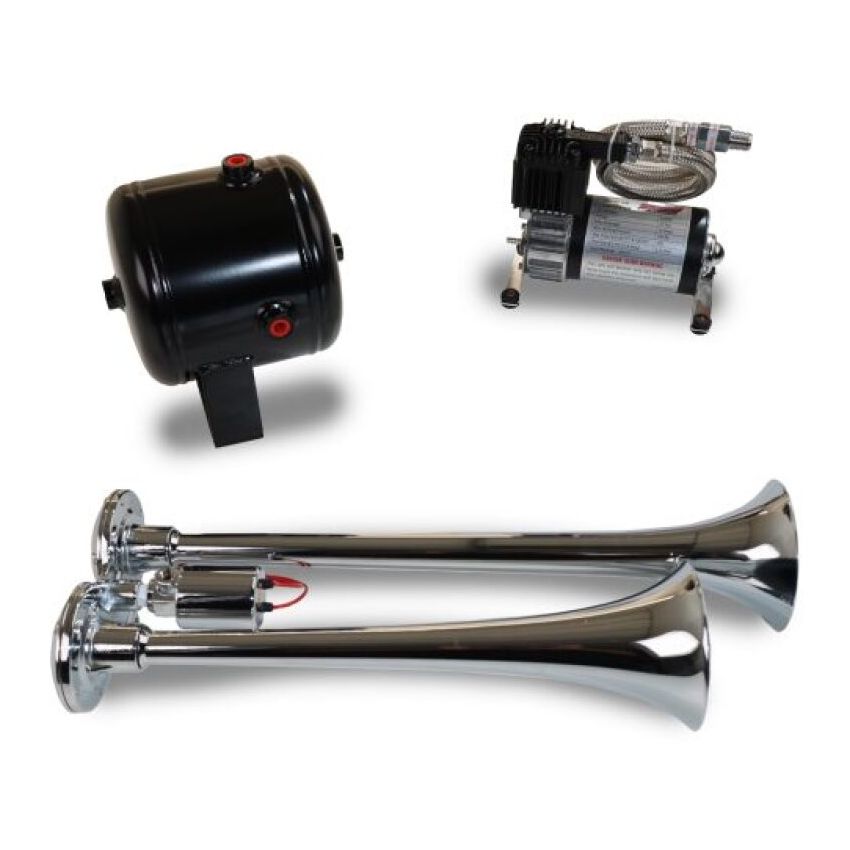 Kleinn Air Horns HK2 Kleinn Dual Chrome Horn Kit w/ 120 PSI Air Compressor / 0.5 gal Air Tank