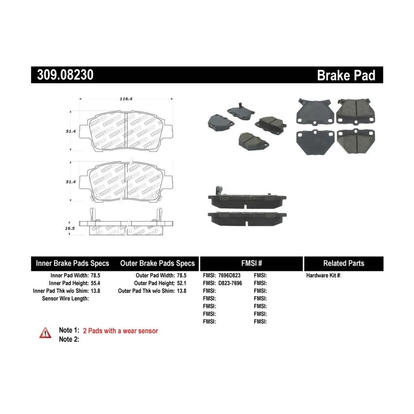 Stoptech 309.08230 Performance 00-05 Celica GT-S Rear Brake Pads