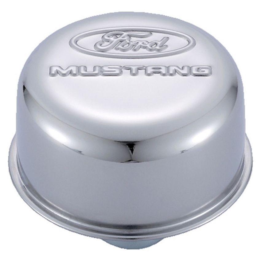 FORD FRD302-220 Chrome Steel Breather W/Ford Mustang Logo