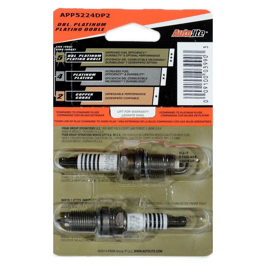 AUTOLITE SPARK PLUGS APP5224DP2 Autolite APP5224DP2 Double Platinum Spark Plug