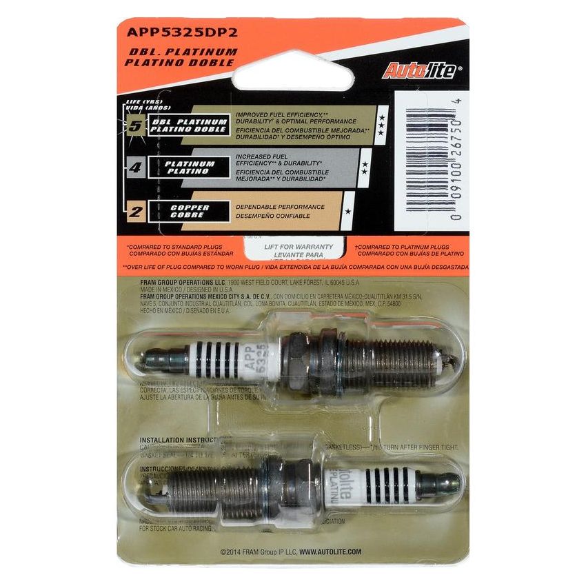 AUTOLITE SPARK PLUGS APP5325DP2 Autolite APP5325DP2 Double Platinum Spark Plug