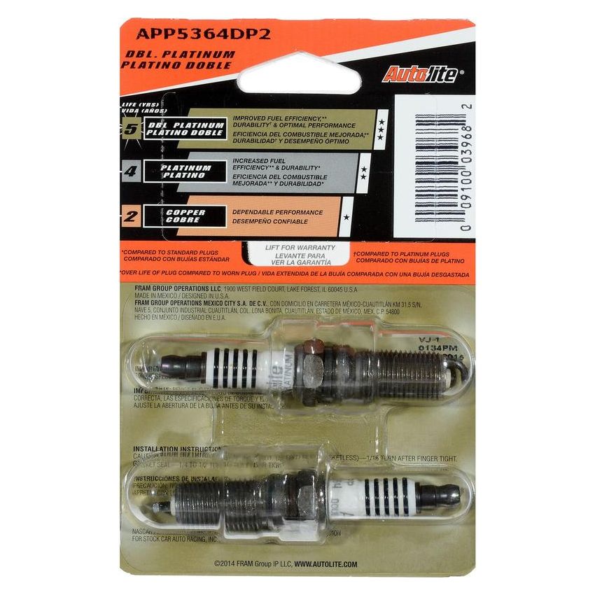 AUTOLITE SPARK PLUGS APP5364DP2 Autolite APP5364DP2 Double Platinum Spark Plug