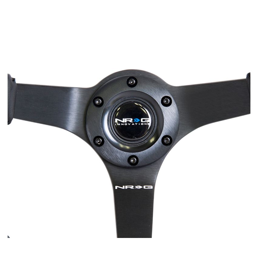 NRG Reinforced Steering Wheel (350mm / 3in. Deep) Bk Leather w/Bk BBall Stitch (Odi Bakchis Edition)