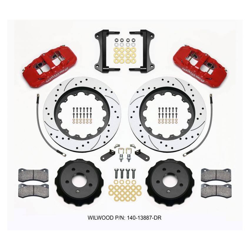 Wilwood 140-13887-DR AERO6 Front Hat Kit 15.00 Drilled Red 2015-Up Mustang w/Lines