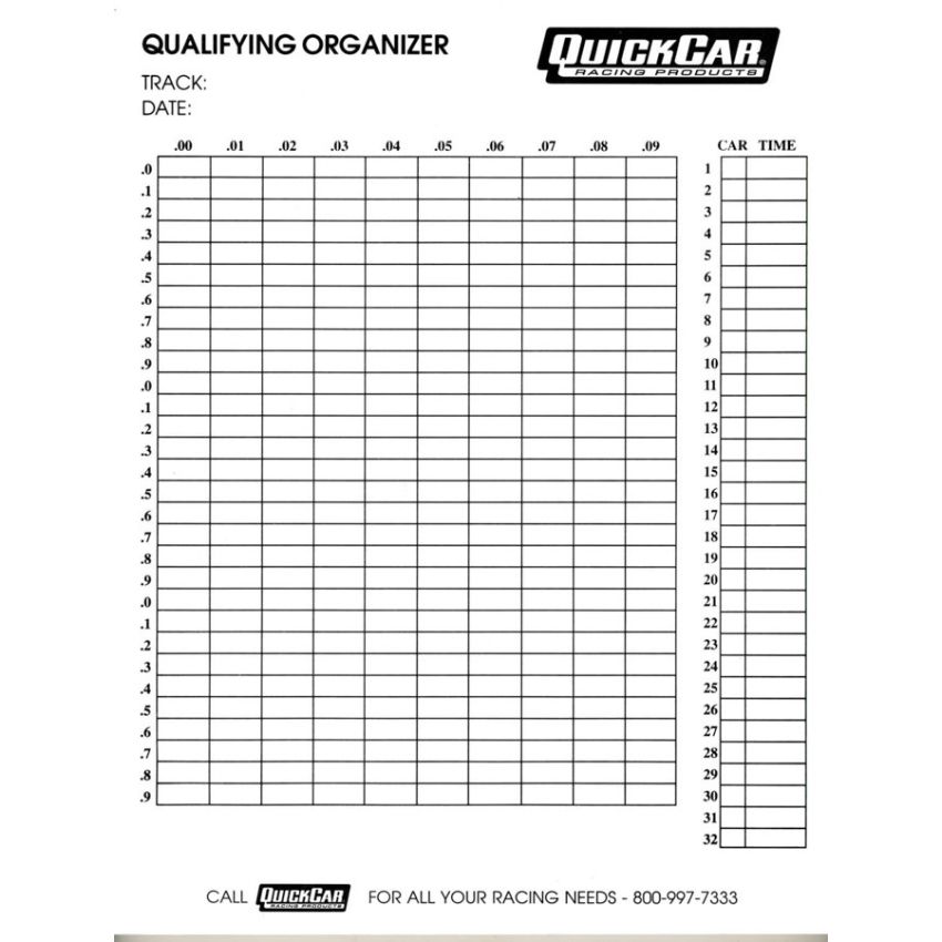 QUICKCAR RACING PRODUCTS QRP51-236 Qualifying Organizer Sheets (50pk)