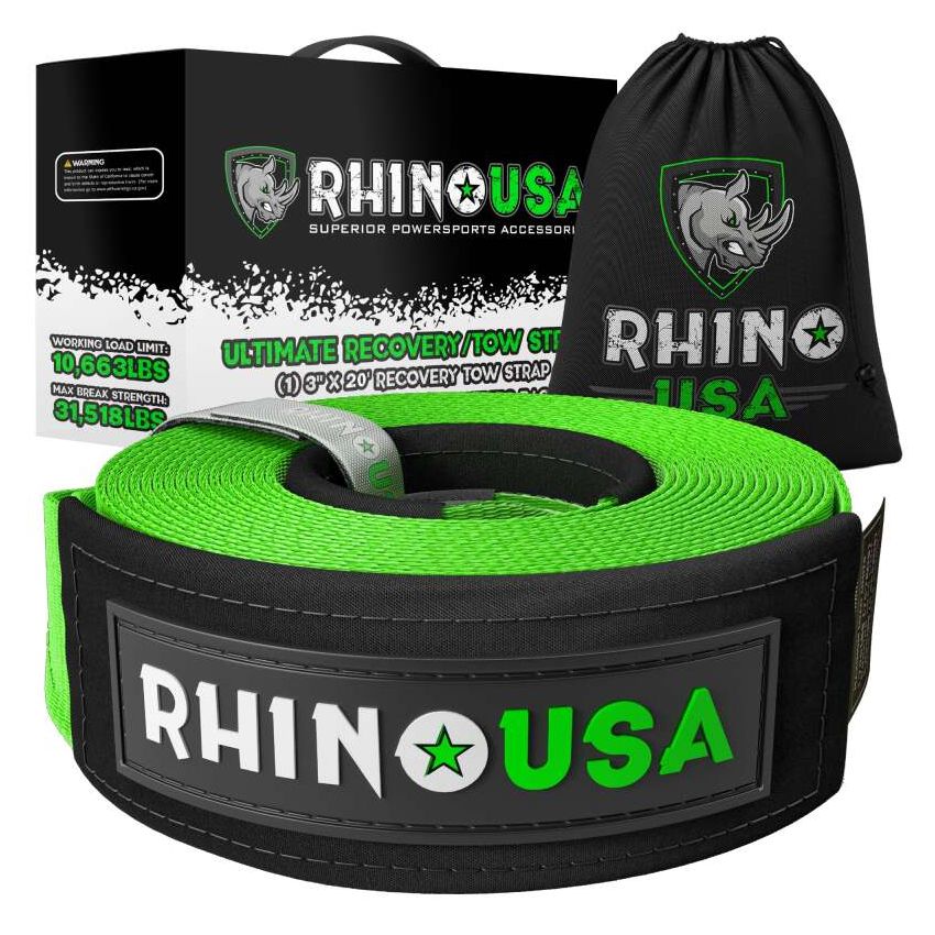 Rhino USA RG-TS3X20-GRN Recovery Tow Strap 3Inx20Ft (Green)