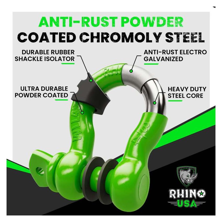 Rhino USA RNO-GRN-SHACKLES 3/4In D-Ring Shackle Set (2-Pack)(Green)