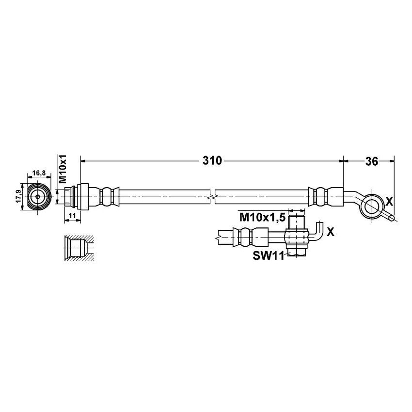 ATE 331198 ATE Original Rear Brake Hydraulic Hose for Volvo 331198