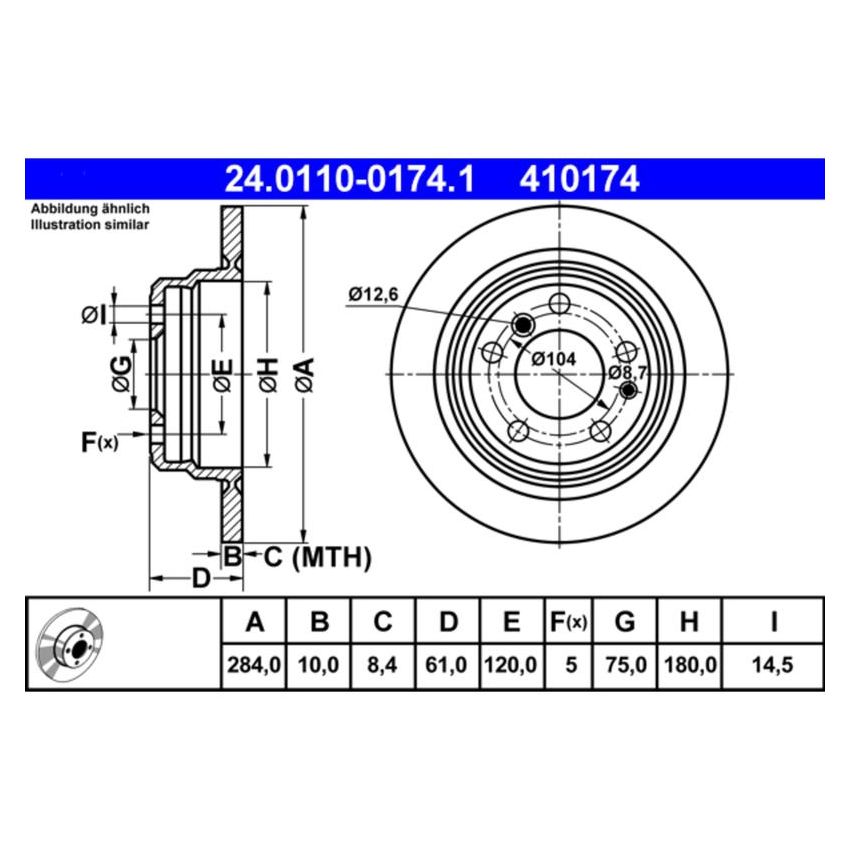 ATE 410174 ATE Original Rear Disc Brake Rotor 410174 for BMW