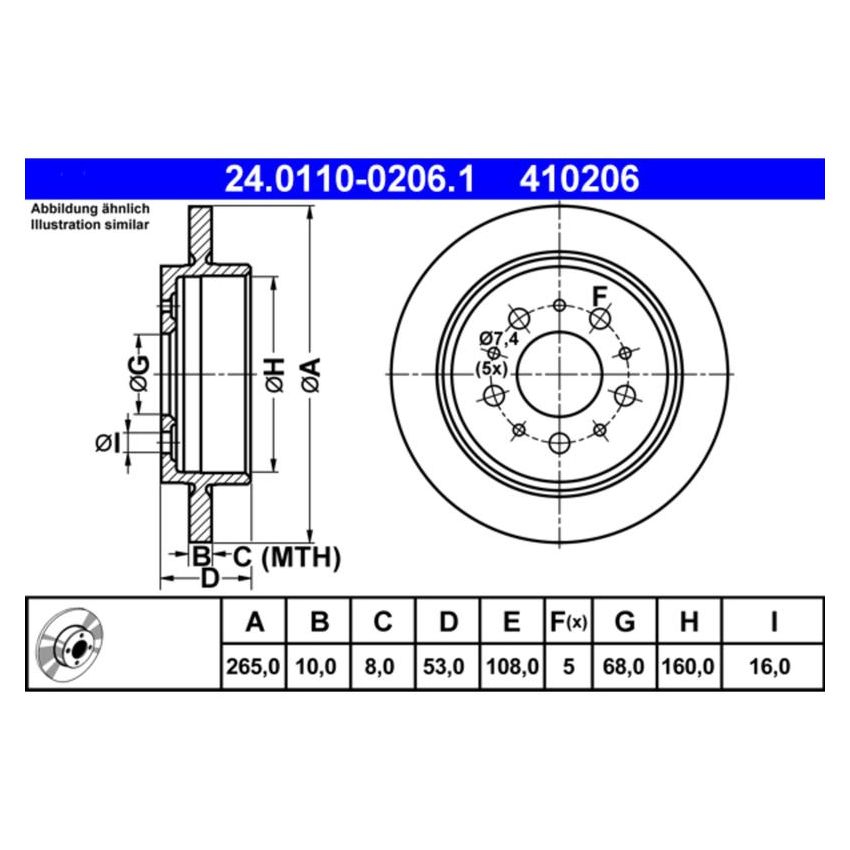 ATE 410206 ATE Original Rear Disc Brake Rotor 410206 for Volvo