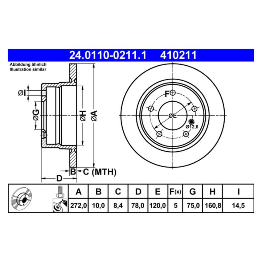 ATE 410211 ATE Original Rear Disc Brake Rotor 410211 for BMW