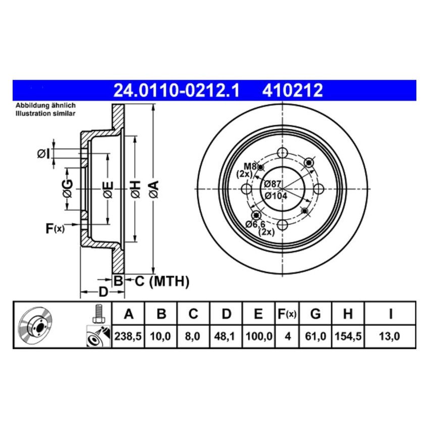 ATE 410212 ATE Original Rear Disc Brake Rotor 410212 for Acura, Honda