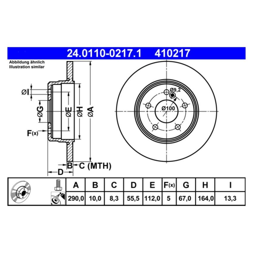 ATE 410217 ATE Original Rear Disc Brake Rotor 410217 for Mercedes Benz