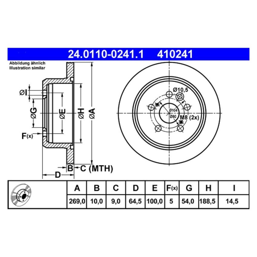 ATE 410241 ATE Original Rear Disc Brake Rotor 410241 for Lexus, Toyota