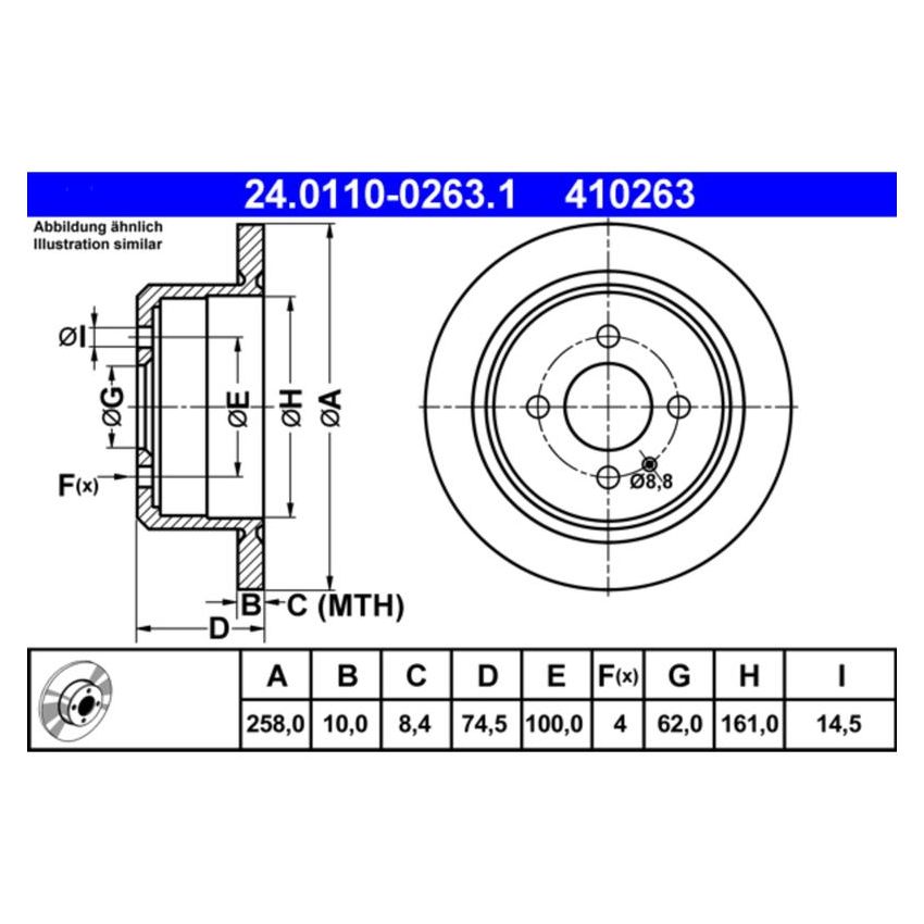 ATE 410263 ATE Original Rear Disc Brake Rotor 410263 for BMW