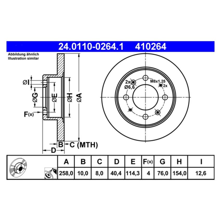 ATE 410264 ATE Original Rear Disc Brake Rotor 410264 for Hyundai