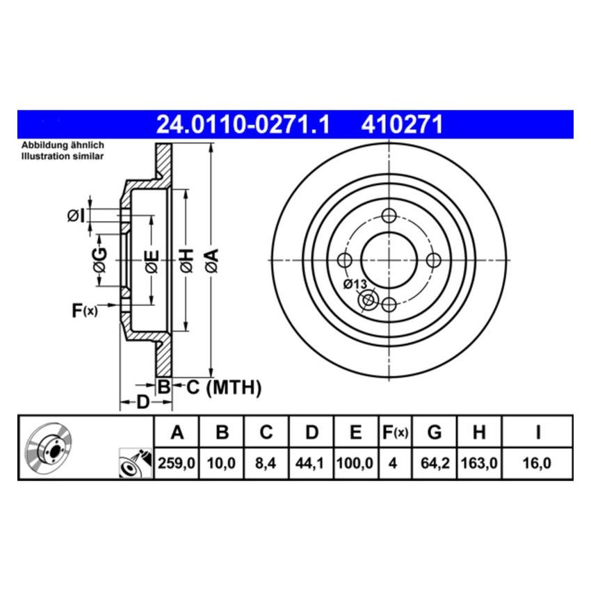 ATE 410271 ATE Original Rear Disc Brake Rotor 410271 for Mini