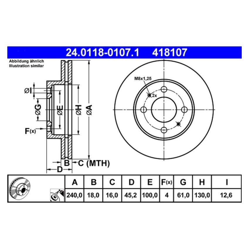 ATE 410282 ATE Original Rear Disc Brake Rotor 410282 for Daewoo