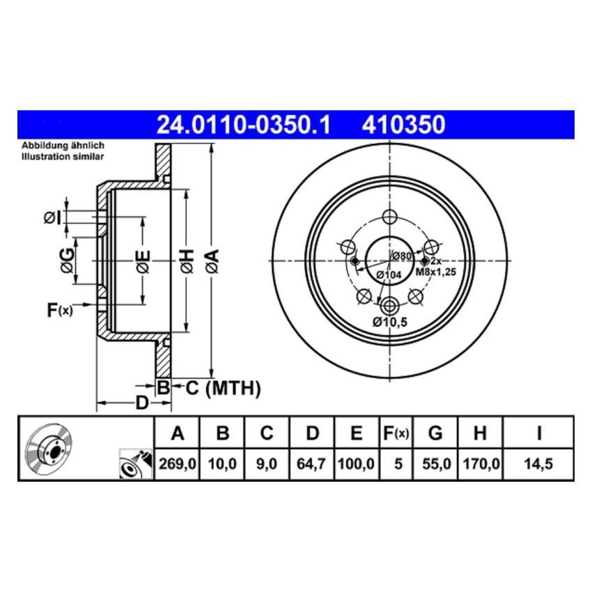 ATE 410350 ATE Original Rear Disc Brake Rotor 410350 for Toyota