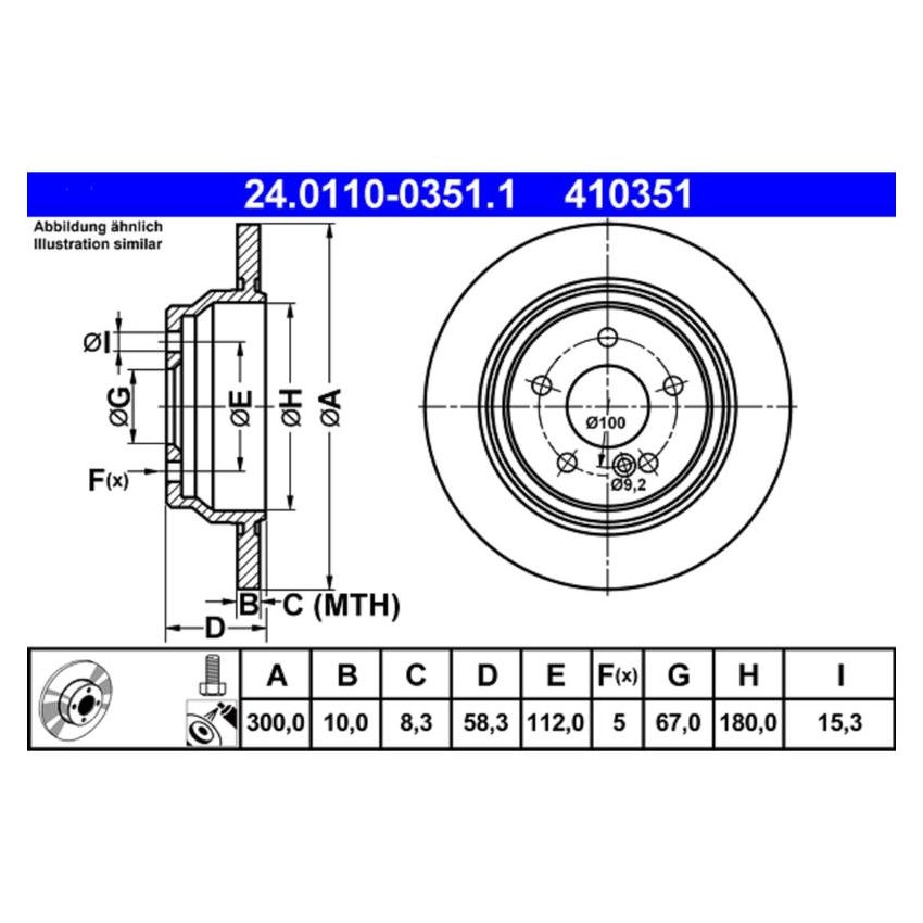 ATE 410351 ATE Original Rear Disc Brake Rotor 410351 for Mercedes Benz