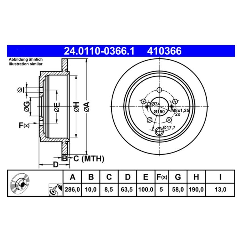 ATE 410366 ATE Original Rear Disc Brake Rotor 410366 for Subaru