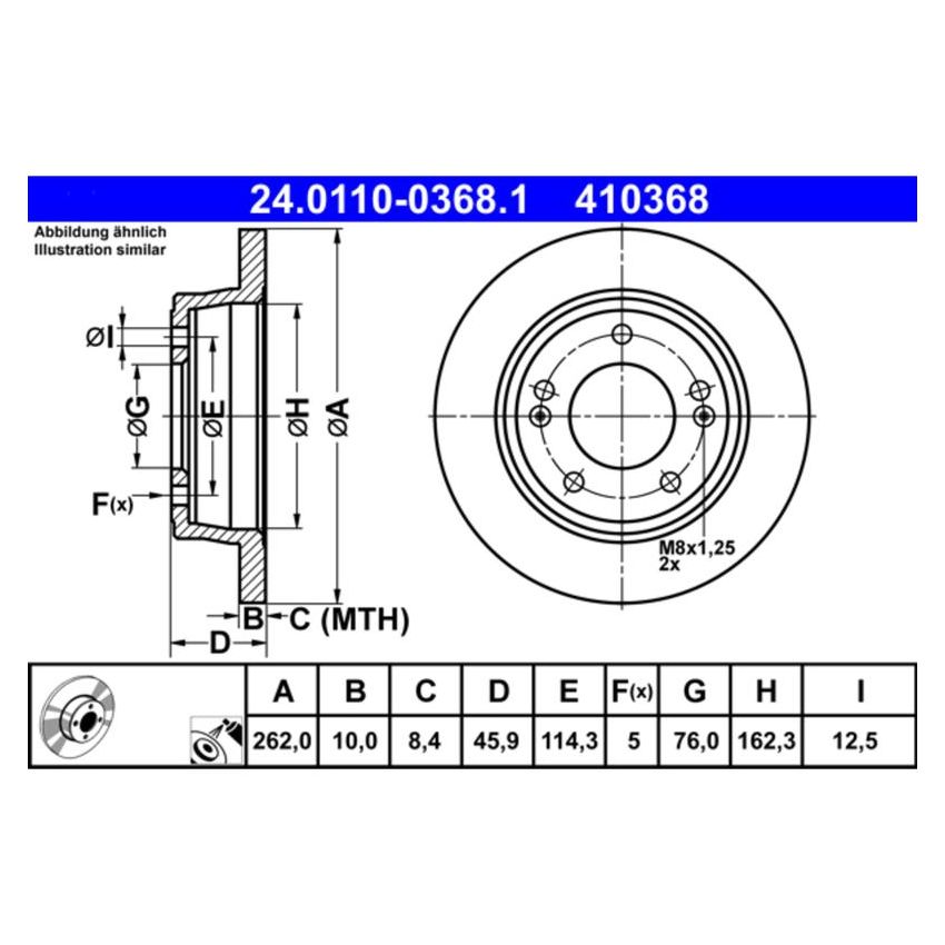 ATE 410368 ATE Original Rear Disc Brake Rotor 410368 for Hyundai, Kia