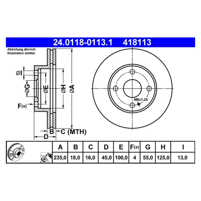 ATE 410714 ATE Original Rear Disc Brake Rotor 410714 for Daewoo