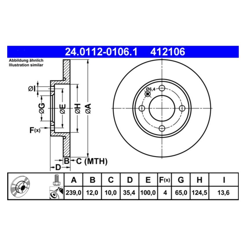 ATE 412106 ATE Original Front  Disc Brake Rotor 412106 for Audi, Volkswagen