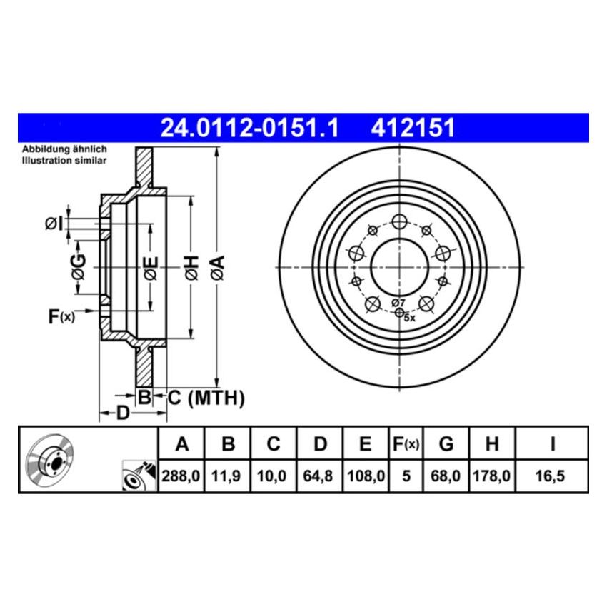 ATE 412151 ATE Original Rear Disc Brake Rotor 412151 for Volvo