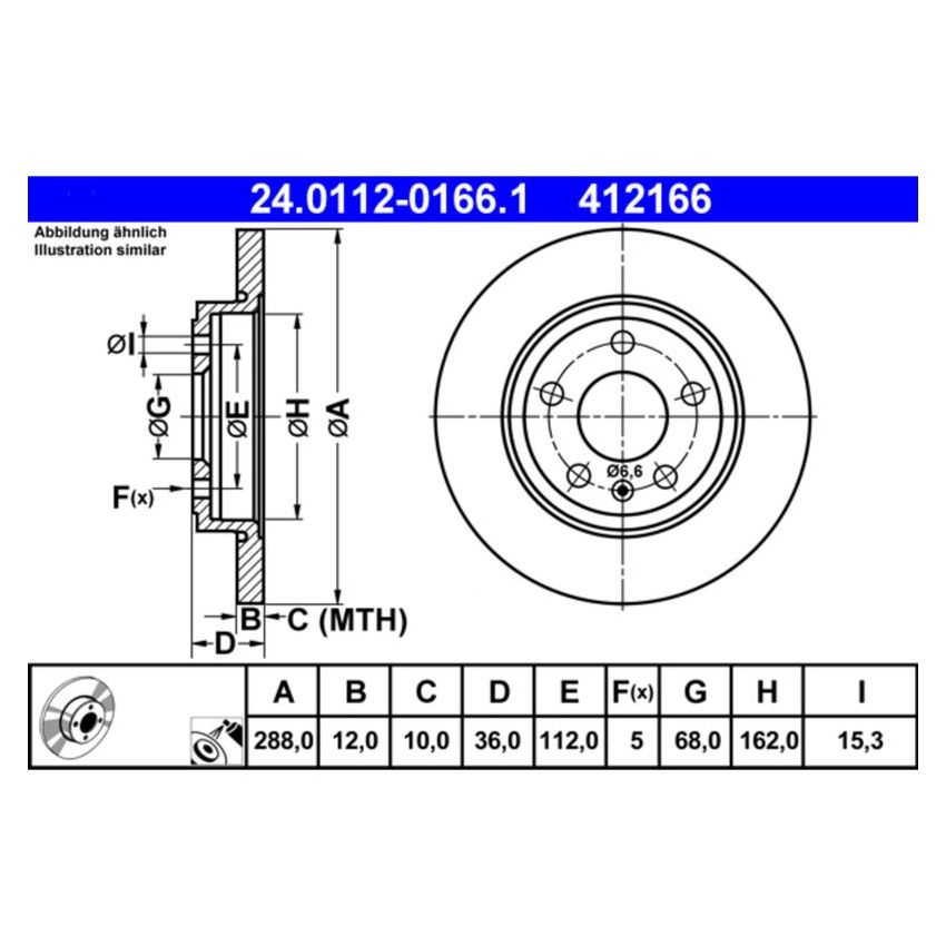 ATE 412166 ATE Original Rear Disc Brake Rotor 412166 for Audi