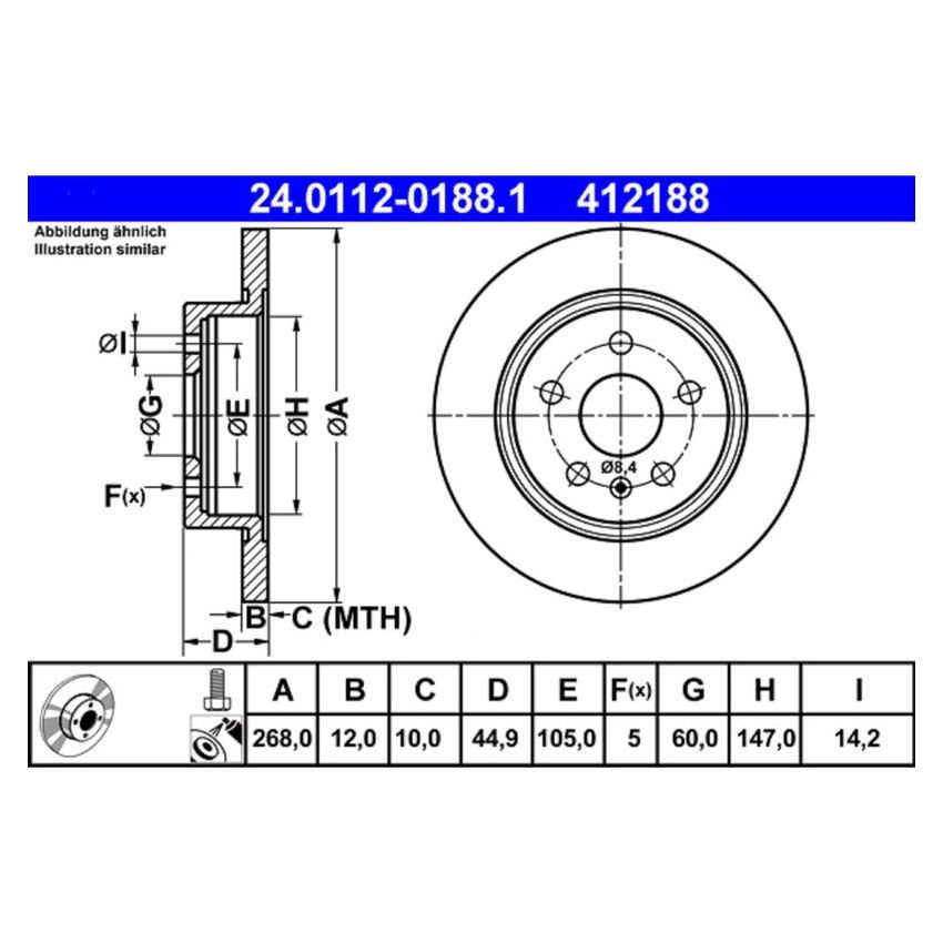 ATE 412188 ATE Original Rear Disc Brake Rotor 412188 for Buick, Chevrolet