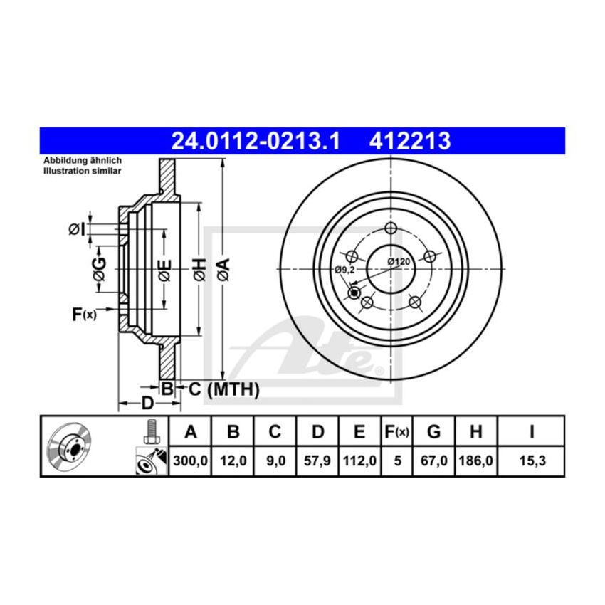 ATE 412213 ATE Original Rear Disc Brake Rotor 412213 for Mercedes Benz