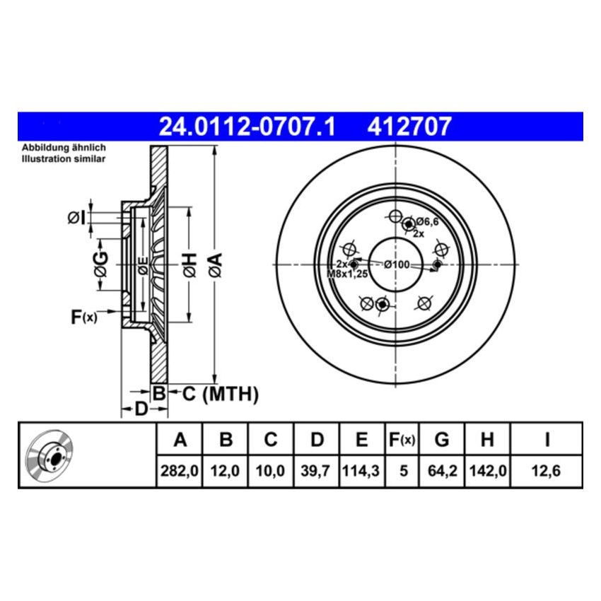 ATE 412707 ATE Original Rear Disc Brake Rotor 412707 for Honda
