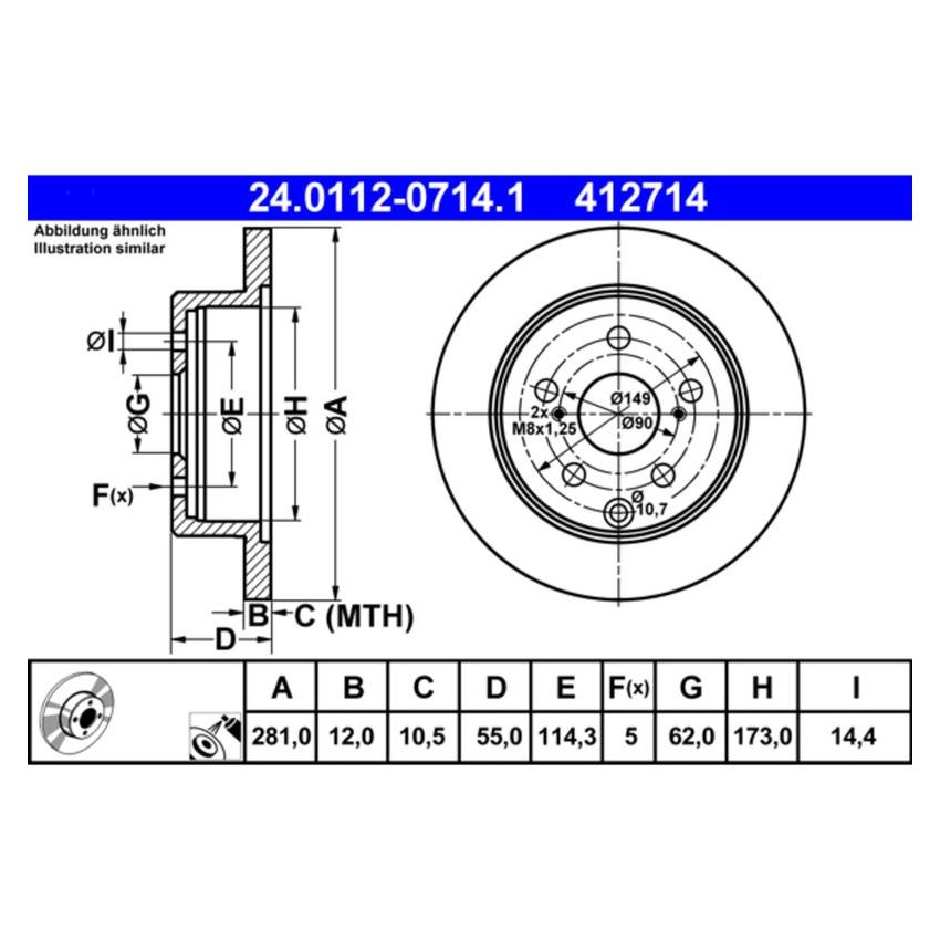ATE 412714 ATE Original Rear Disc Brake Rotor 412714 for Lexus, Toyota