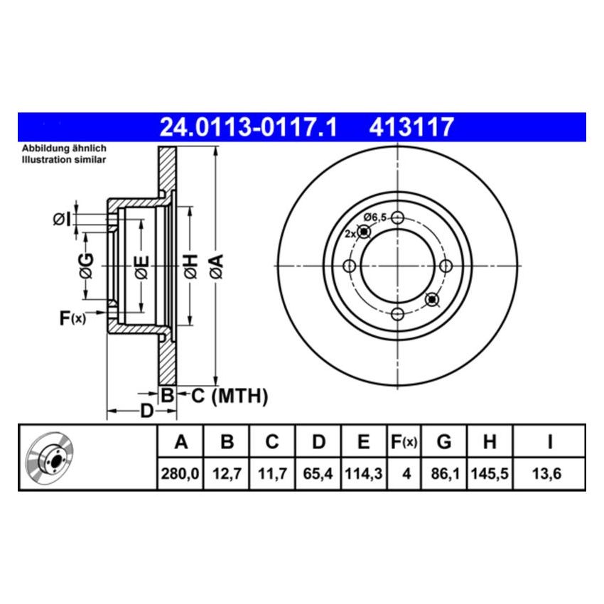 ATE 413117 ATE Original Front  Disc Brake Rotor 413117 for Saab