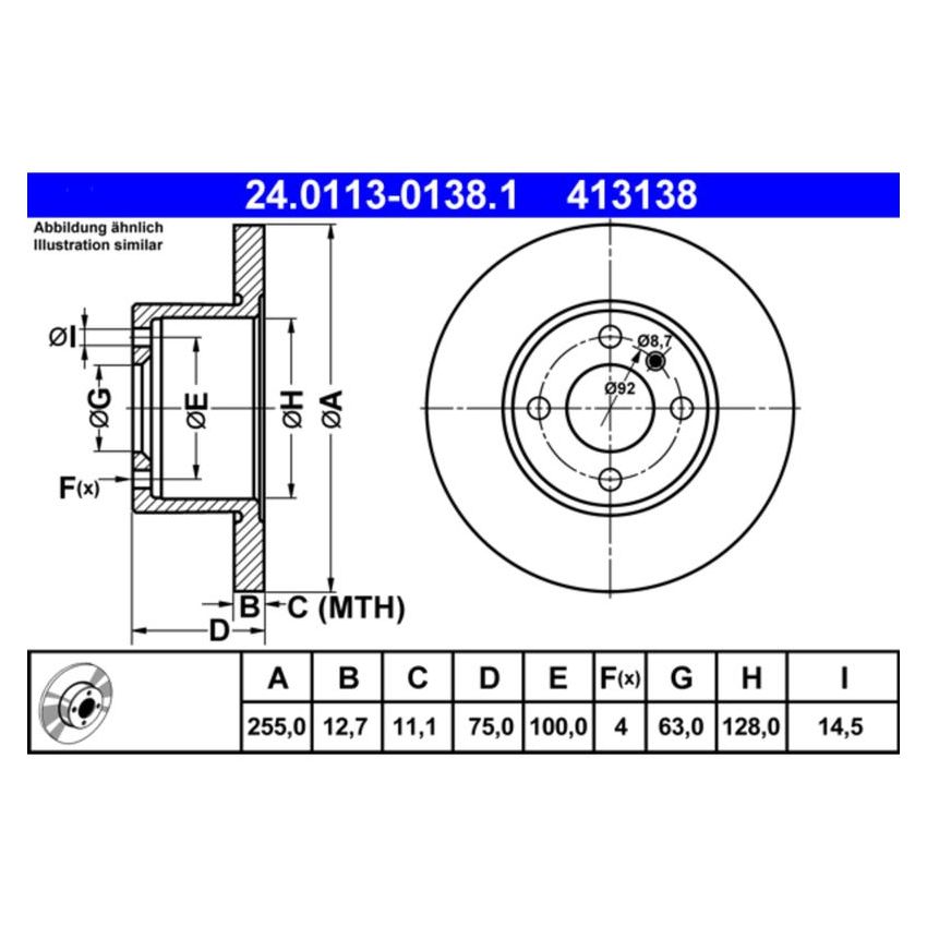 ATE 413138 ATE Original Front  Disc Brake Rotor 413138 for BMW