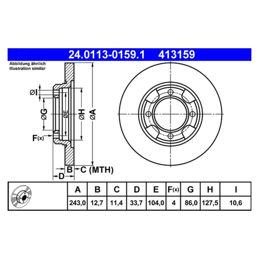 ATE 413159 ATE Original Front Disc Brake Rotor 413159 for Dodge, Mitsubishi, Plymouth