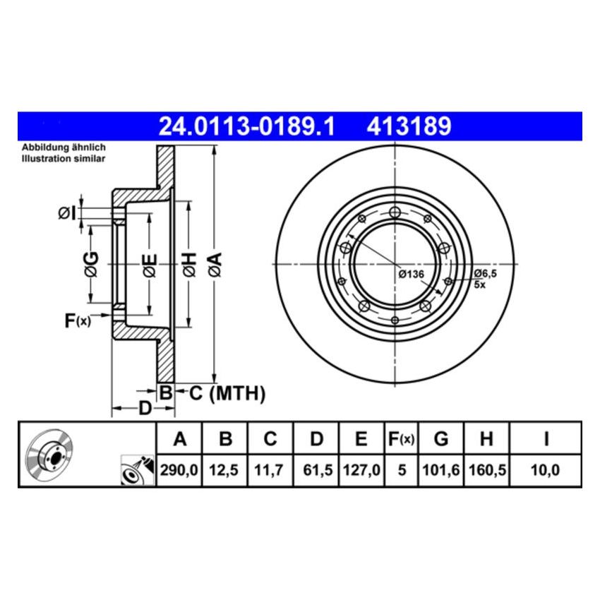 ATE 413189 ATE Original Rear Disc Brake Rotor 413189 for Land Rover
