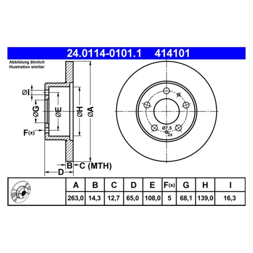 ATE 414101 ATE Original Front Disc Brake Rotor 414101 for Volvo