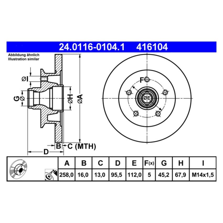 ATE 416104 ATE Original Front  Disc Brake Rotor 416104 for Volkswagen