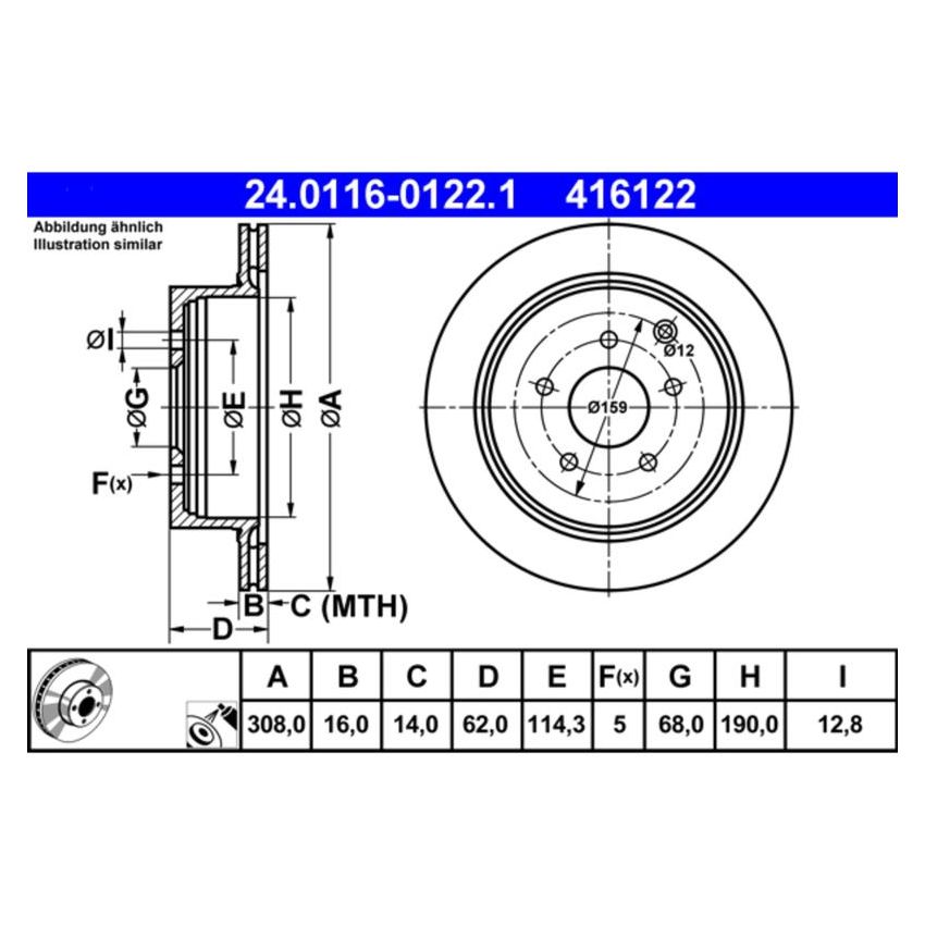 ATE 416122 ATE Original Rear Disc Brake Rotor 416122 for INFINITI, Nissan