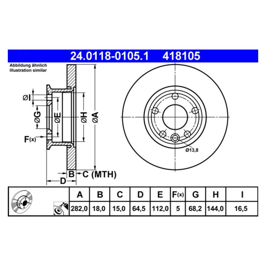 ATE 418105 ATE Original Front  Disc Brake Rotor 418105 for Volkswagen