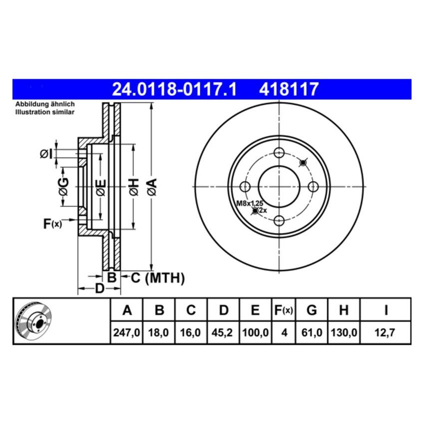 ATE 418117 ATE Original Front Disc Brake Rotor 418117 for Nissan