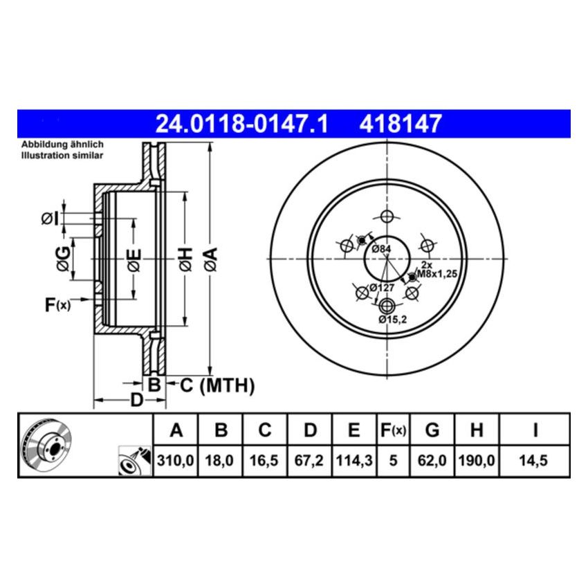 ATE 418147 ATE Original Rear Disc Brake Rotor 418147 for Lexus