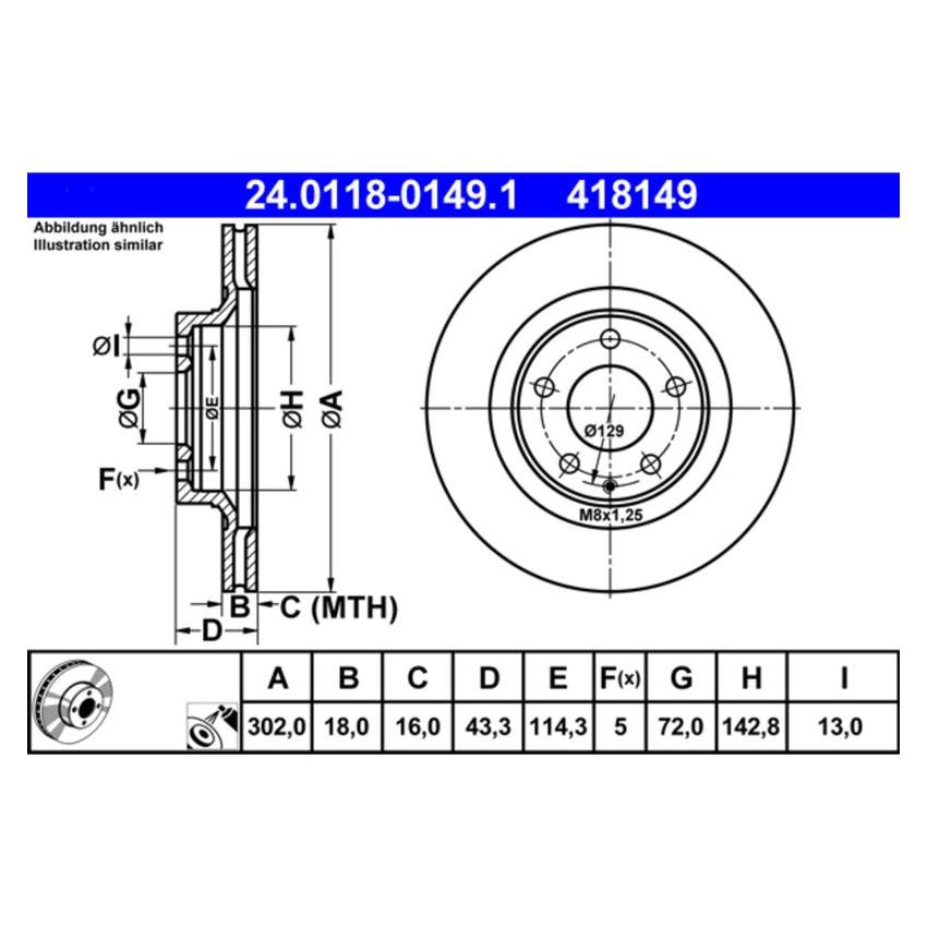 ATE 418149 ATE Original Rear Disc Brake Rotor 418149 for Mazda