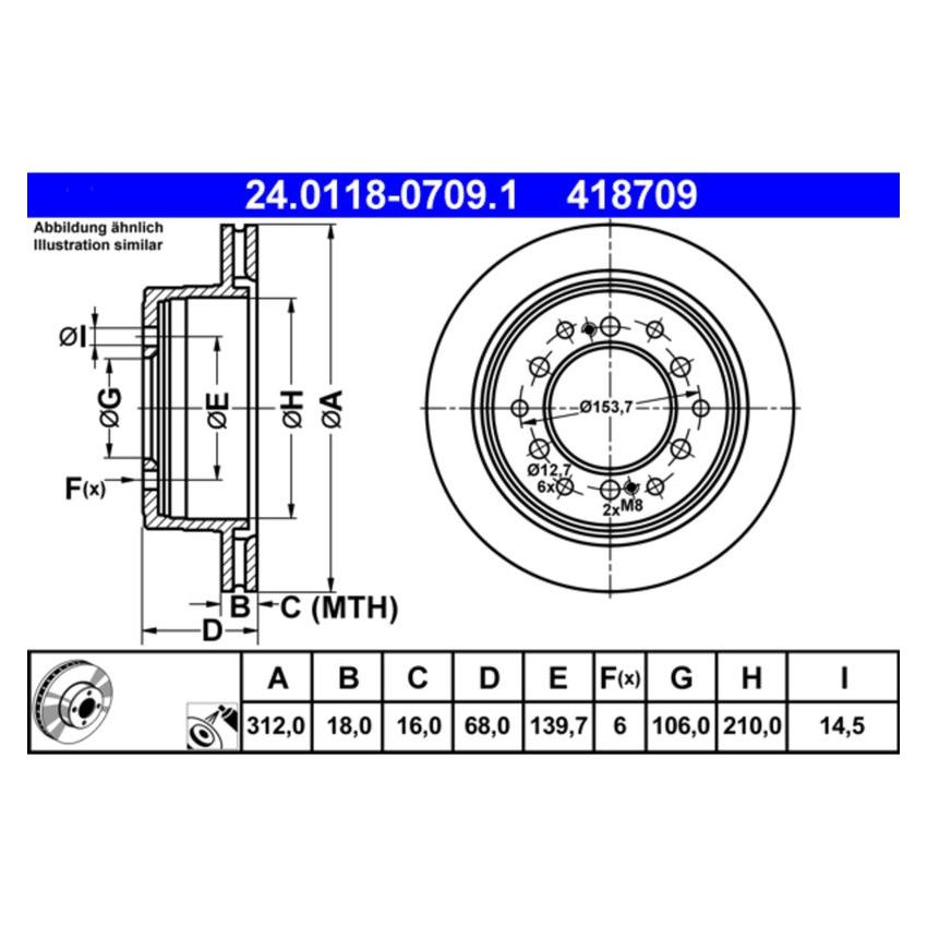 ATE 418709 ATE Original Rear Disc Brake Rotor 418709 for Lexus, Toyota