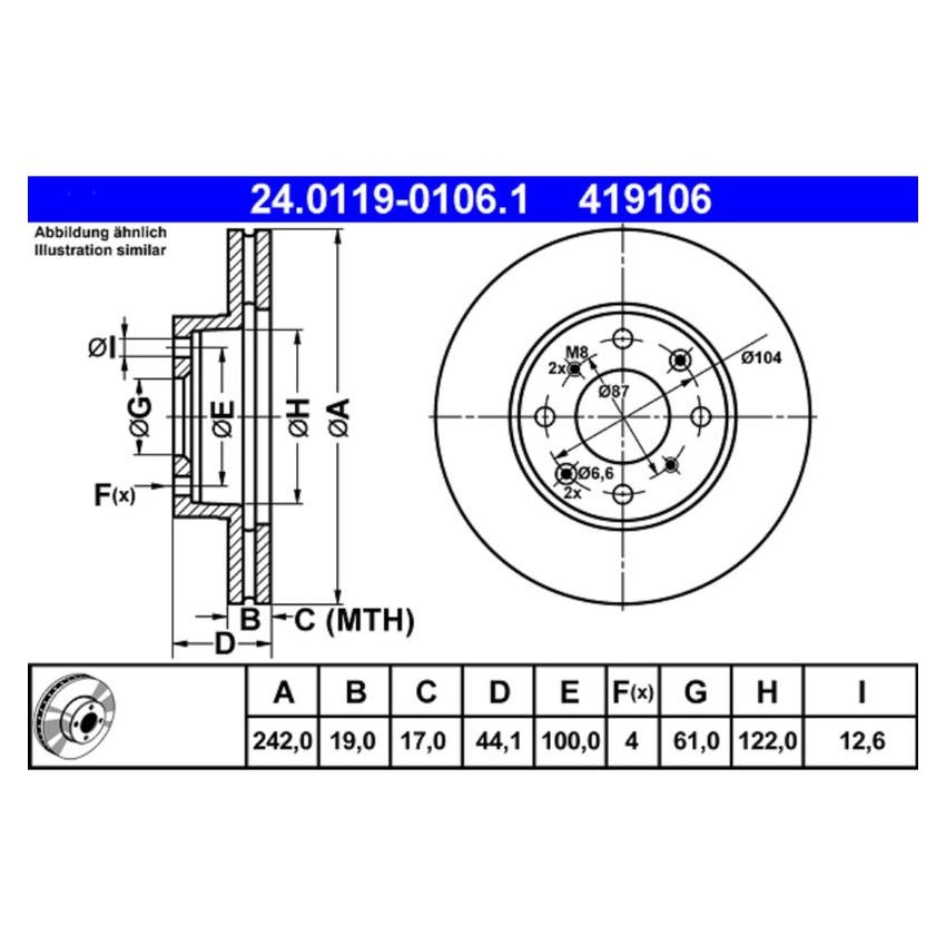 ATE 419106 ATE Original Front Disc Brake Rotor 419106 for Acura, Honda
