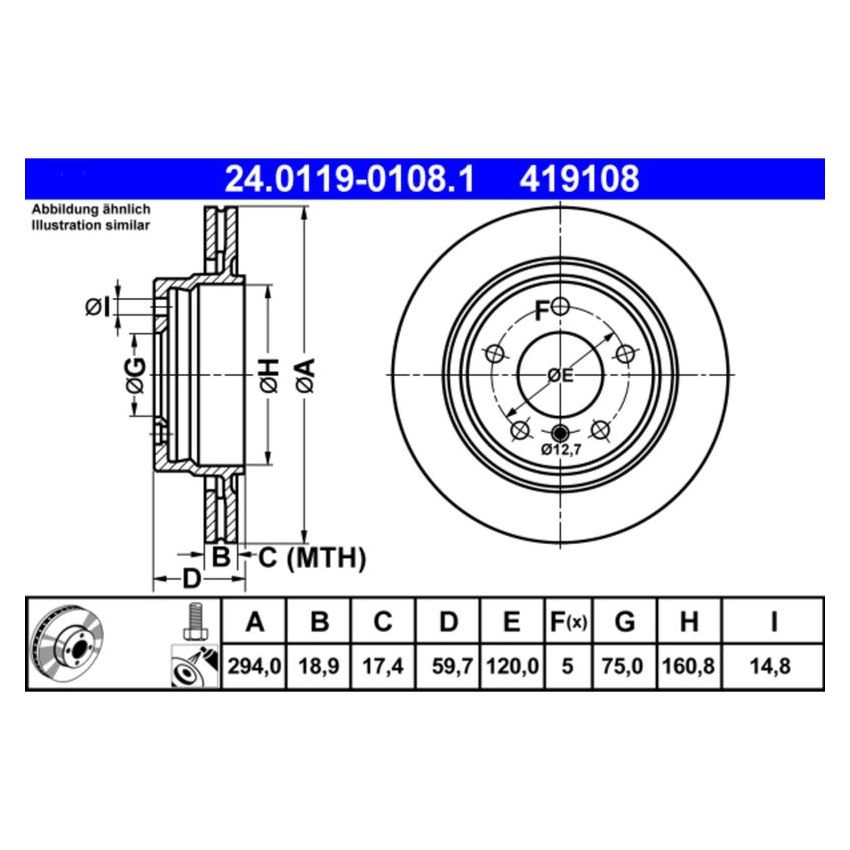 ATE 419108 ATE Original Rear Disc Brake Rotor 419108 for BMW