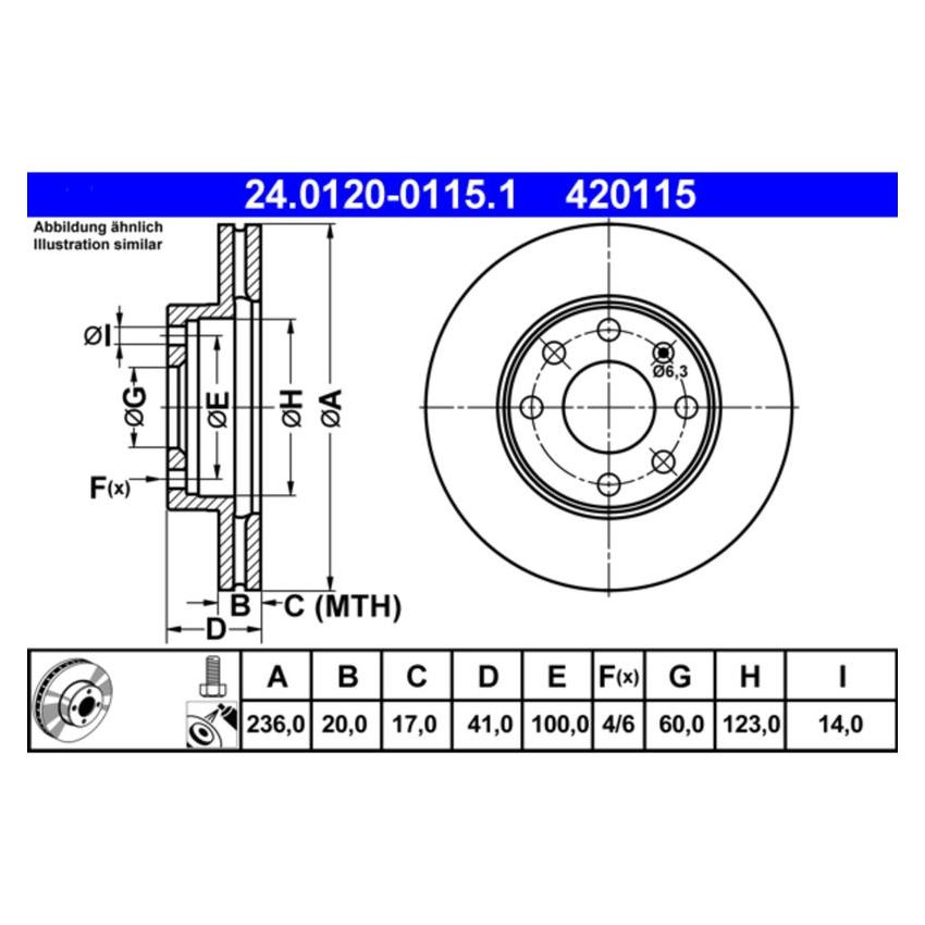 ATE 420115 ATE Original Front Disc Brake Rotor 420115 for Pontiac
